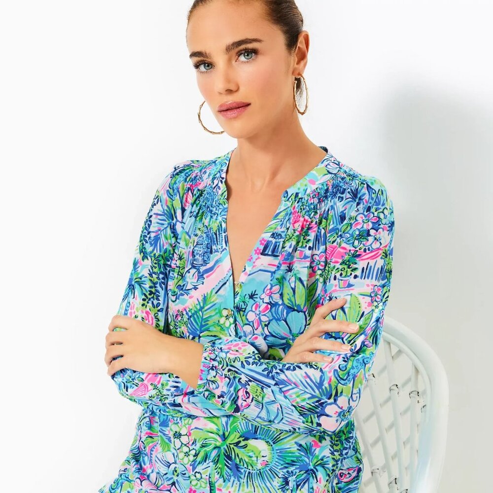 New Lilly Pulitzer Elsa Silk Top, MULTI-LILLYS HOUSE ANNIVERSARY ELSA - Picture 3 of 8
